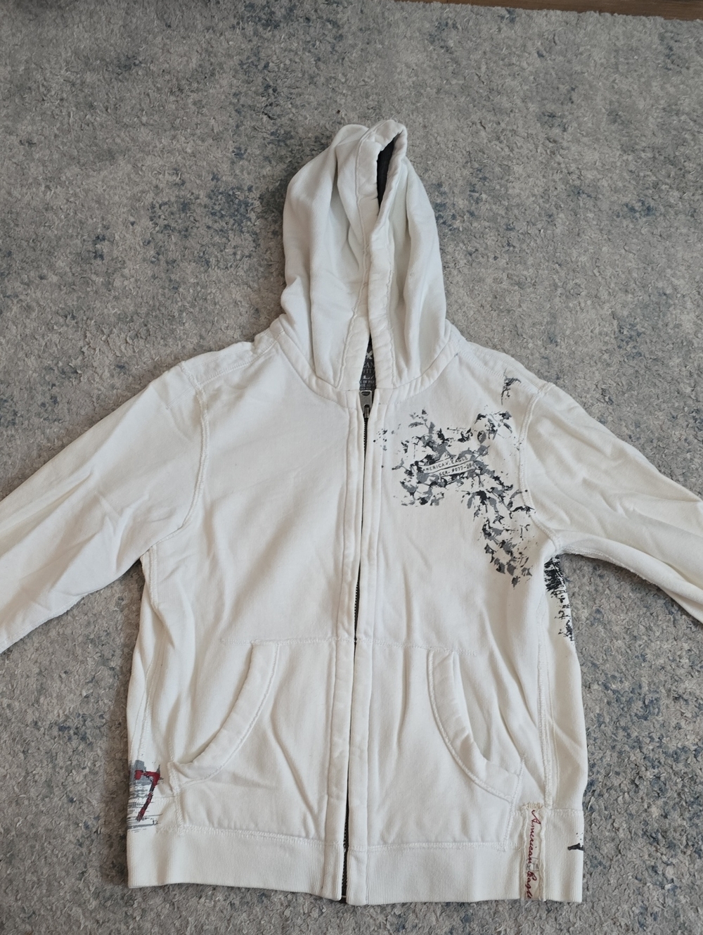 American Eagle Outfitters White Zip-Up Hoodie with Black Graphic